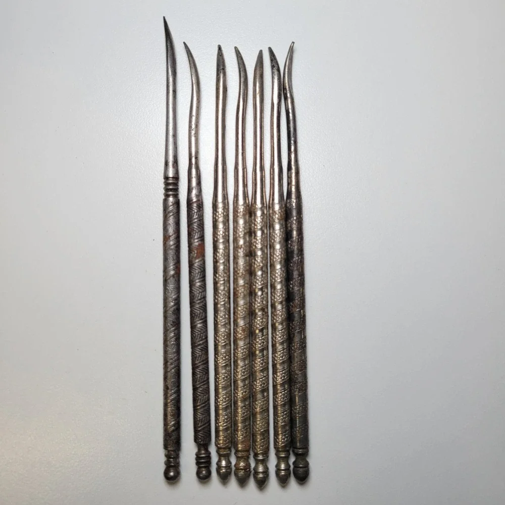 Vintage Metal Nut Pick Set 7‎ Piece Ornate Textured Silver Tone Kitchen Tools